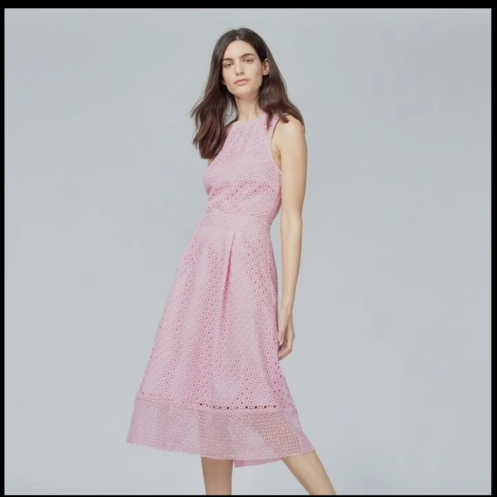 BNWT! Warehouse UK PINK EYELET LINEAR DRESS - Picture 3 of 5